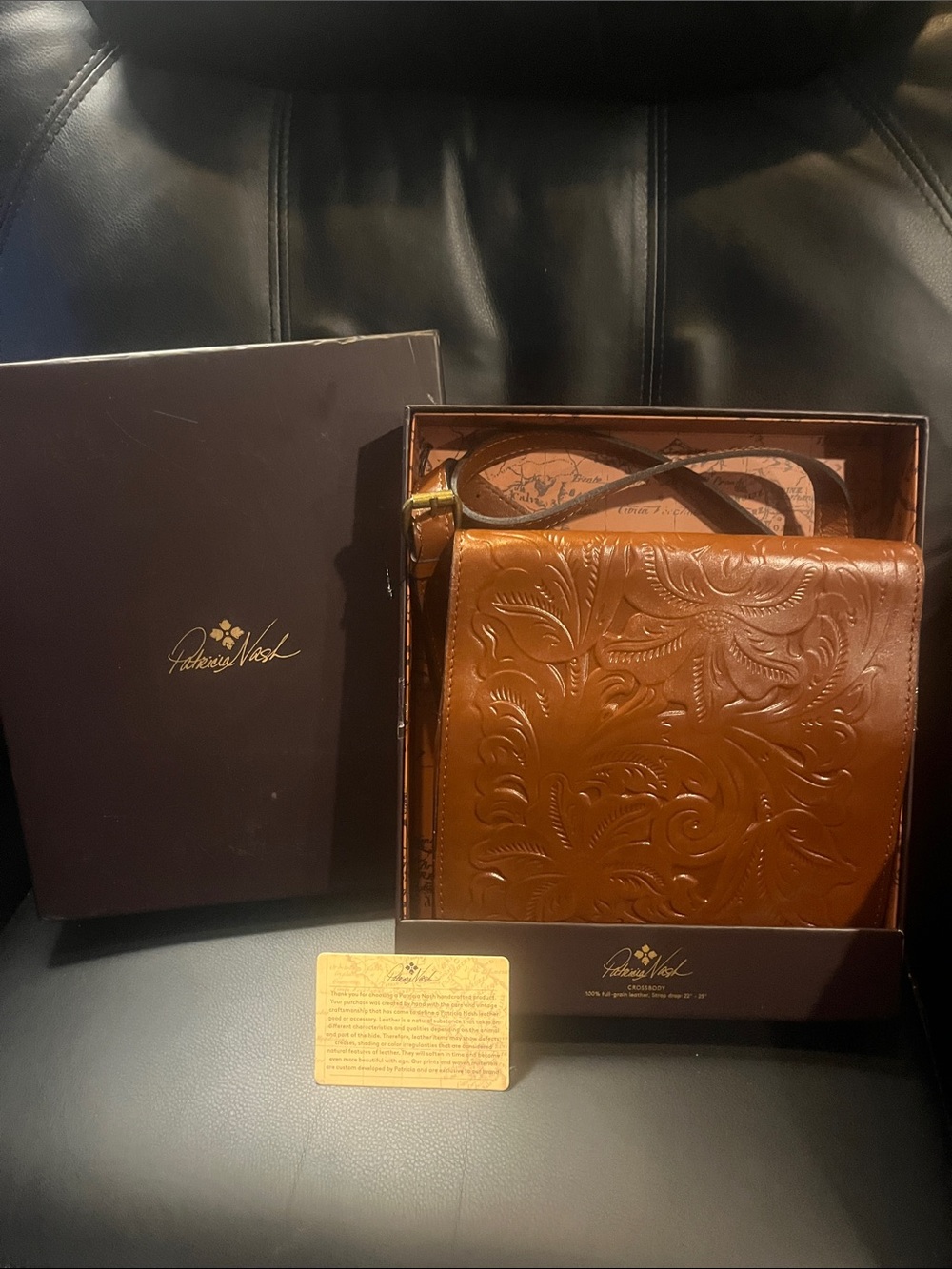 Patricia Nash Cognac Tooled Granada Leather Messenger Crossbody